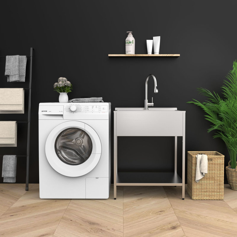 Évier à lessive autoportant L 28 po x l 22,1 po avec robinet, Satin brossé
