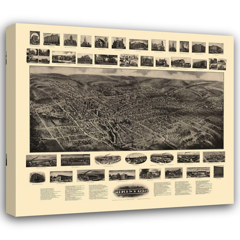 Art sur toile tendue avec châssis Bailey, titre: Bristol Connecticut - Bailey 1907, 28" H x 31" W