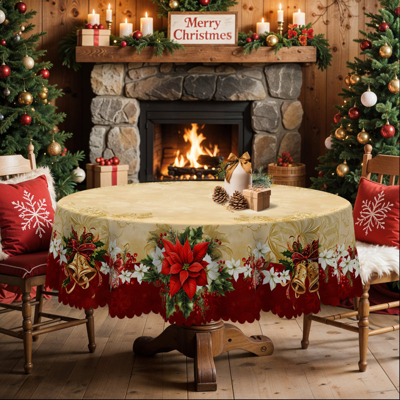 Nappe 1pc, thématique de Noël, nappe ronde / rectangulaire, manteau de cheminée, décoration de Noël, décoration de salle à manger pour fêtes, housse de table ronde de Noël, accessoires de cuisine festive, plusieurs tailles disponibles
