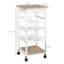 Chariot de cuisine mobile, îlot de cuisine roulant avec rangement, chariot utilitaire à cadre en bois massif avec paniers à fruits en fil de fer, plateaux et tiroir, blanc-1340278060