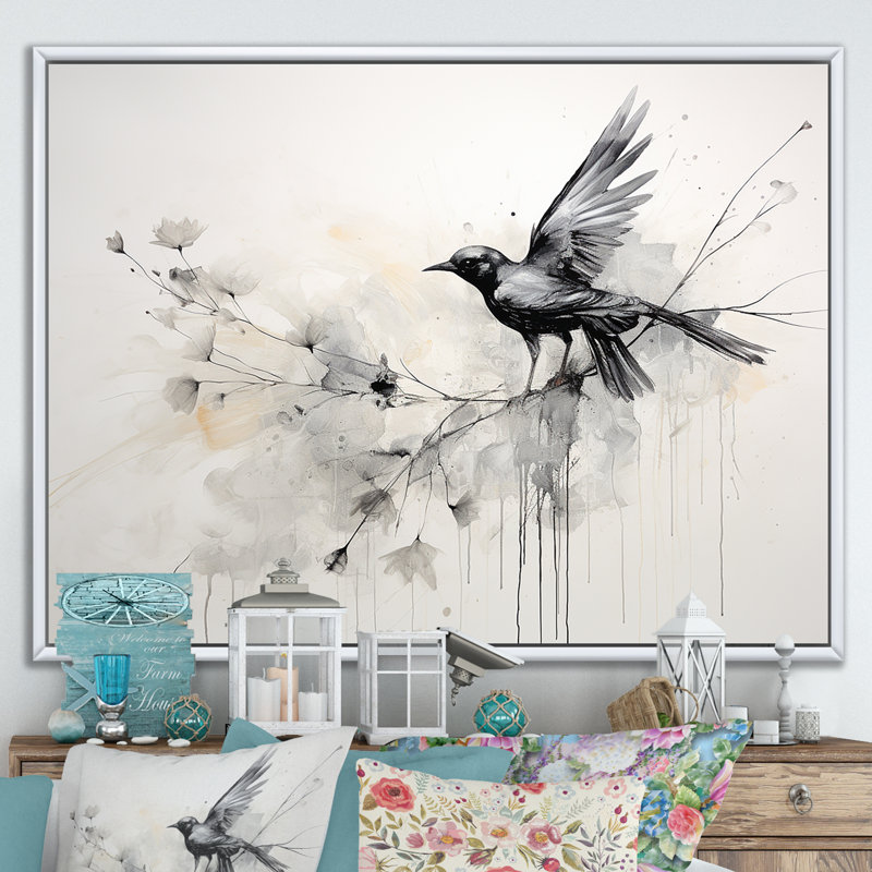 Minimalisme, oiseaux du paradis II sur toile, Cadre flottant blanc, H 30 po x l 40 po x P 1,5 po