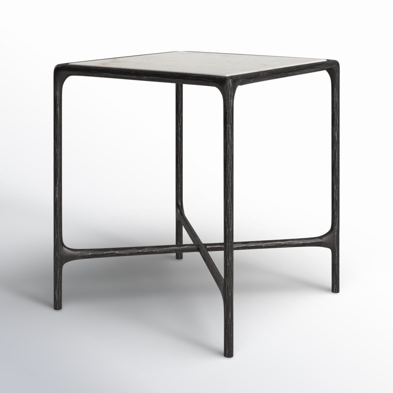 Table de bout Evelynn, Noir, Marbre blanc