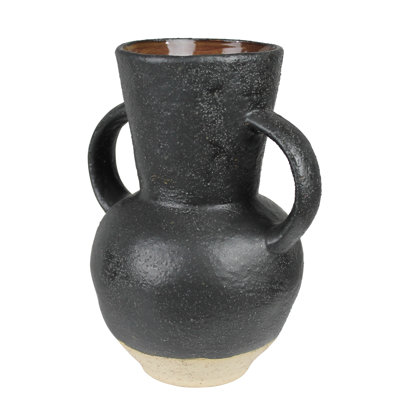 Umbria Vase With Big Handles, Ceramic, Black