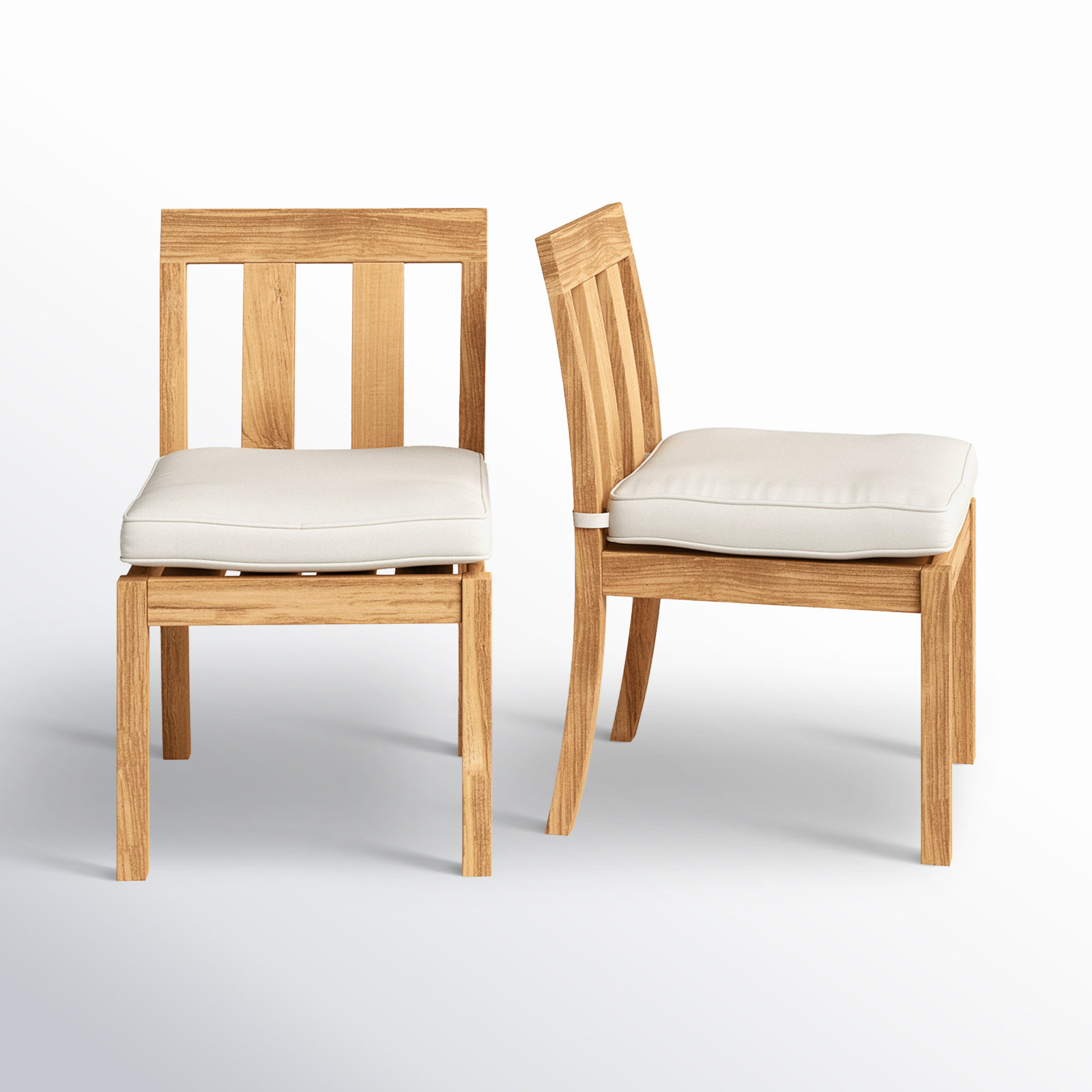 Melrose Teak Wood Premium All-Weather Wicker Outdoor Dining Side Chair with Cushion, Beige
