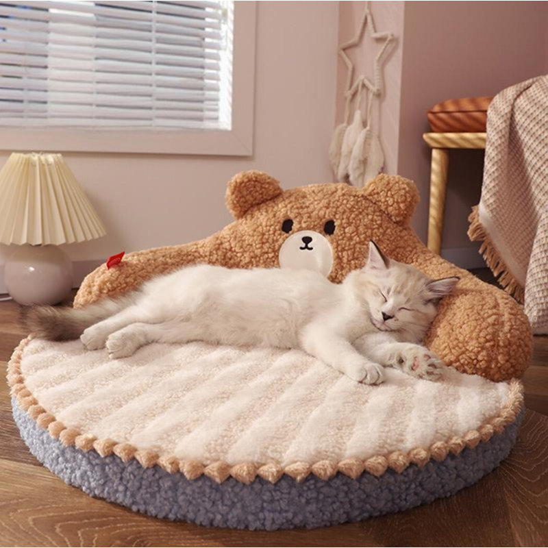 Mignon, conception de câlin pour chien, chats, ours en peluche, lits chauds et apaisants à haut dossier pour petits chiens
