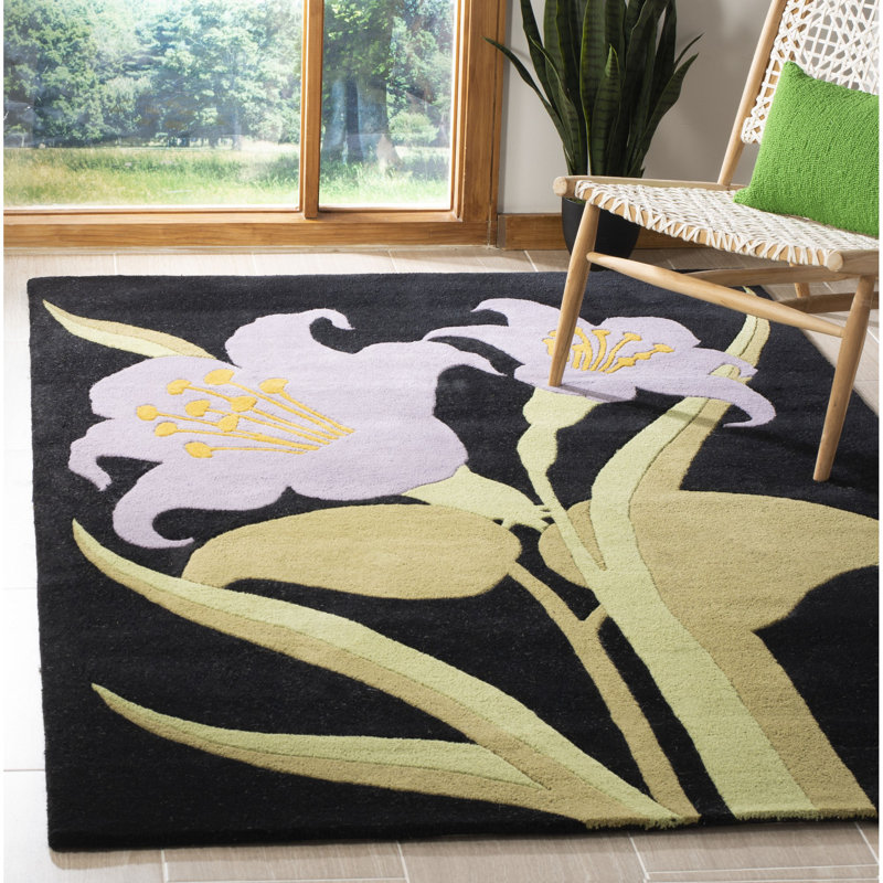 Tapis noir / mauve / beige touffeté à la main Candelo, Rectangle 3 pi 6 po x 5 pi 6 po