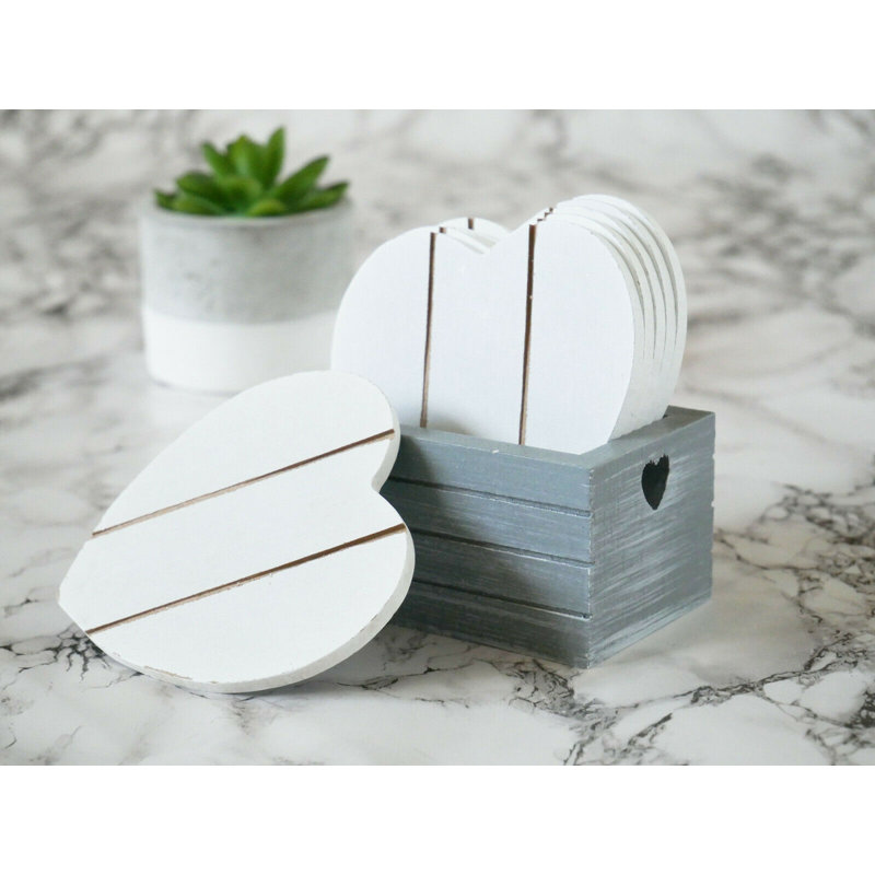 Wood 6 Piece Coaster Set With Holder