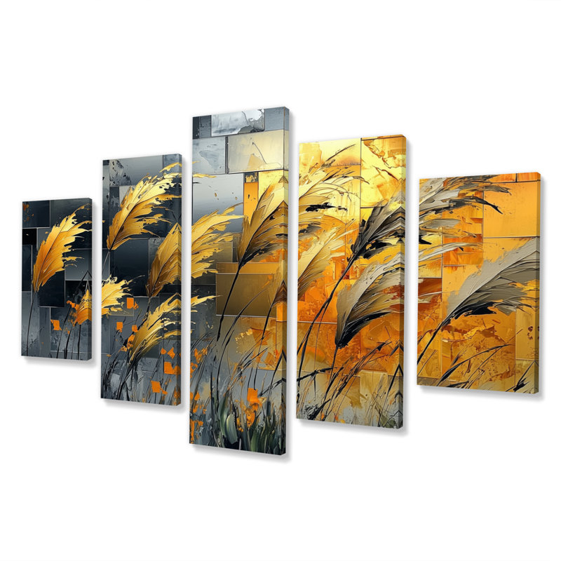 Or et graminées grises - ensemble d'art sur toile Meadow