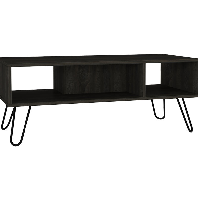 Table basse rectangulaire noire avec capacité de rangement supplémentaire et style dans de nombreuses tablettes de rangement
