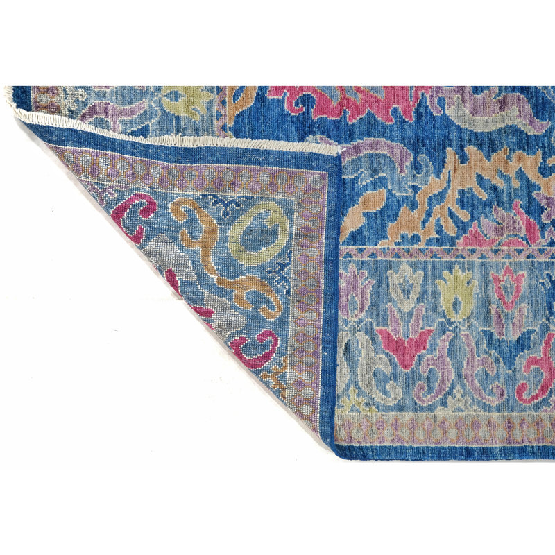 Hand Knotted Wool Area Rug in Blue
