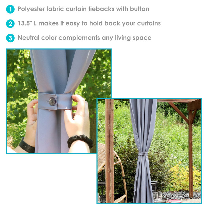 Leblanc Modern Polyester Indoor or Outdoor Curtain Tiebacks with Resin Button Closure, Gray