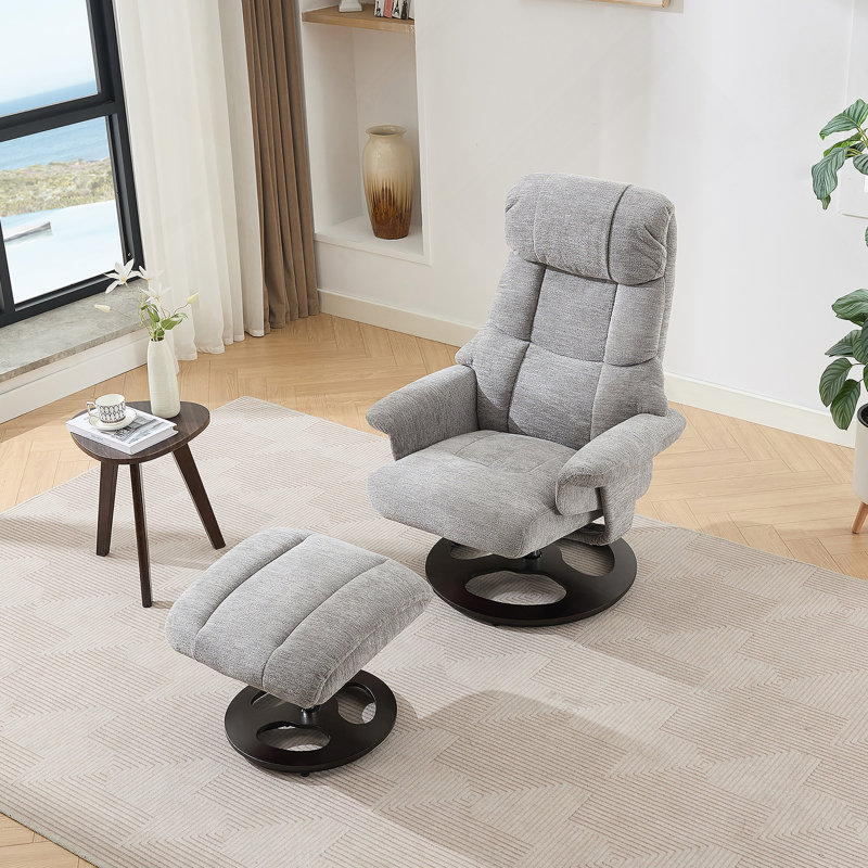 Fauteuil inclinable ergonomique avec repose-pieds, méridienne moderne pivotante à 360 ° avec repose-pieds, tissu chenille, massage par vibration à 5 points