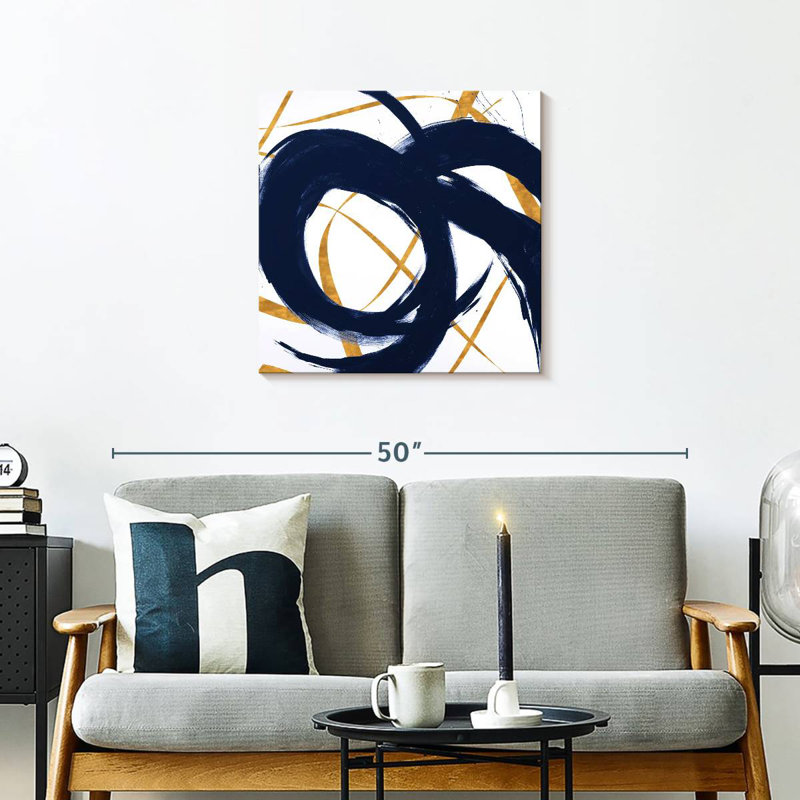 Bleu marine avec coups d'or II, H 24 po x l 24 po