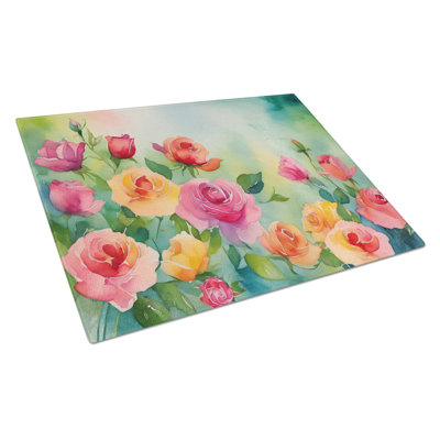 Decorative Tempered Glass Cutting Board With Vibrant Artwork, Non-Slip Kitchen Chopping Board