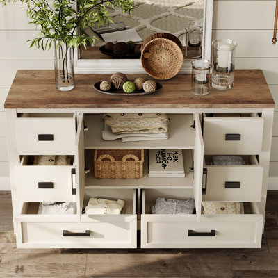 Commode en bois avec 6 tiroirs et tablettes de rangement ouvertes pour enfants Laziza