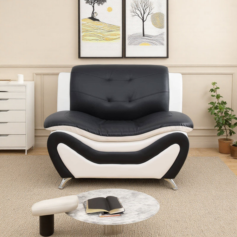 Fauteuil d'appoint 42 po en similicuir respirant, Blanc/Noir