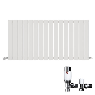 iBathUK Belgravia Horizontal Single Slim Flat Panel Radiator Angled Valve