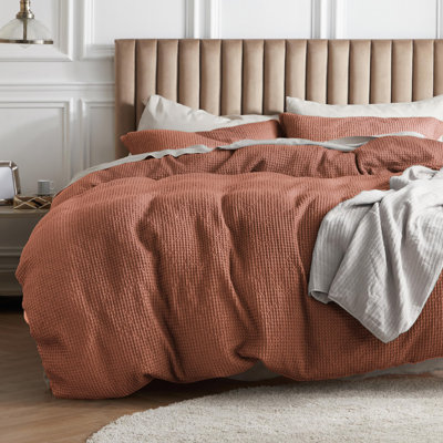 Essential Collection 100% Cotton Waffle Weave Duvet Cover Set