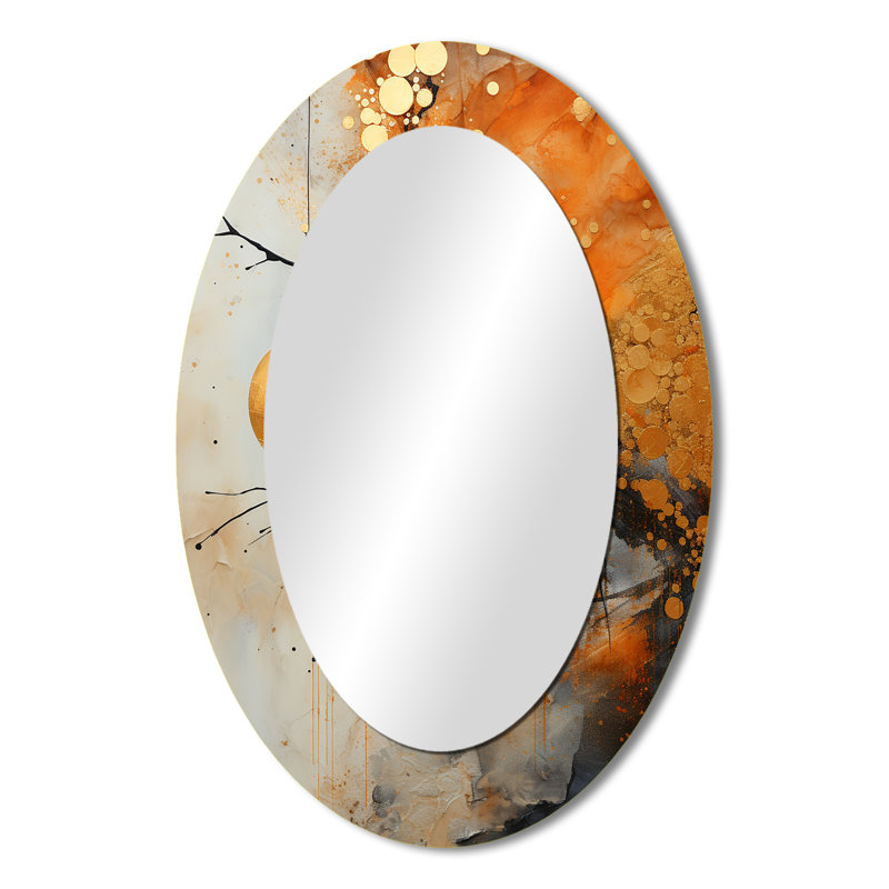 Doré gris doré rustique Reflections I - grand miroir mural ovale sur métal, 36 po x 24 po