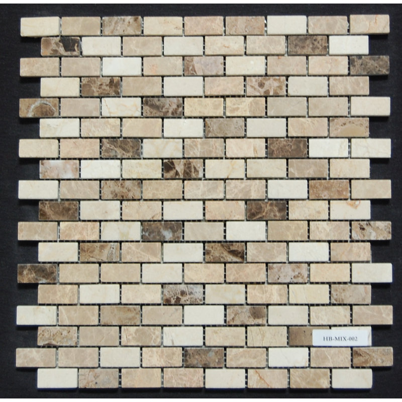 0.6" x 1.25" Marble Brick Joint Mosaic Wall & Floor Tile, Brown