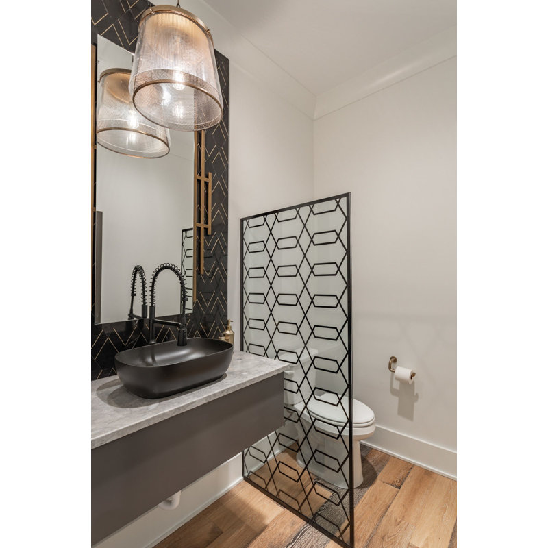 Enver Polished Marble And Brass Mosaic, Nero/Brass