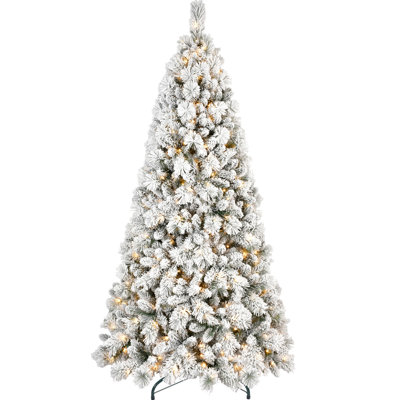 Arbre de Noël de 5 pi, apparence floquée, 250 lumières blanches chaudes, 518 pointes, branches enneigées et à aiguilles dures, installation rapide, support en métal solide, installation facile, base