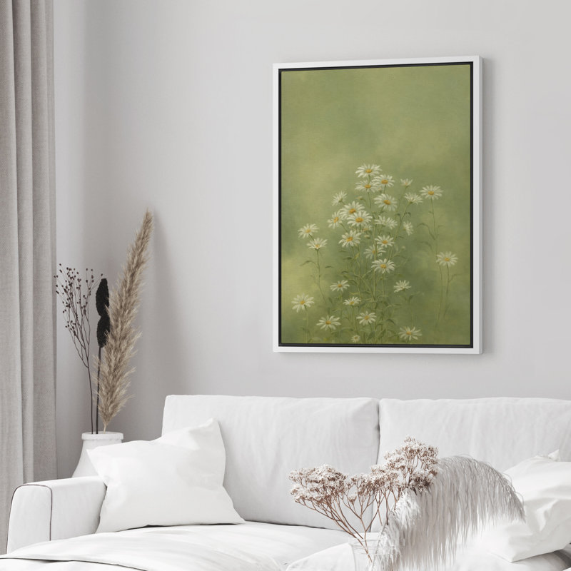 Doux vert marguerite sauvage prairie nature botanique murale, reproduction encadrée, H 24 po x l 16 po x P 1,5 po, Blanc