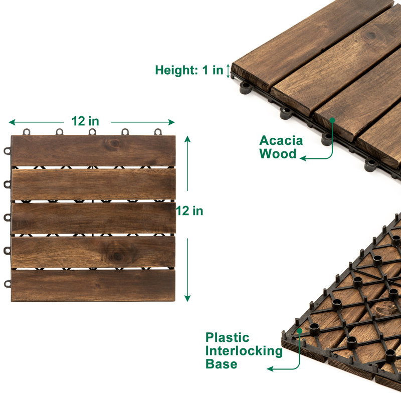 10 carreaux de plancher en bois d'acacia 10 pi, Brun
