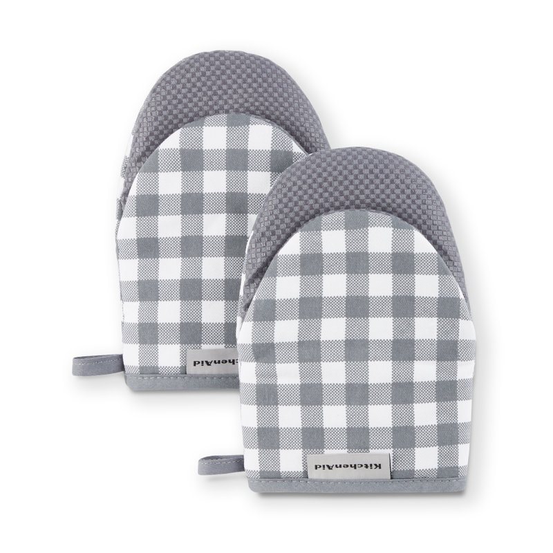 KitchenAid Gingham 2-Piece Oven Mitt, Milkshake, 5.5""W x 8""L