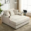Chaise longue de 140 cm en chenille crème avec station de charge et porte-gobelets intégrés aux accoudoirs pour un confort optimal à l'intérieur. Housse amovible et lavable surdimensionnée pour se détendre à la maison.