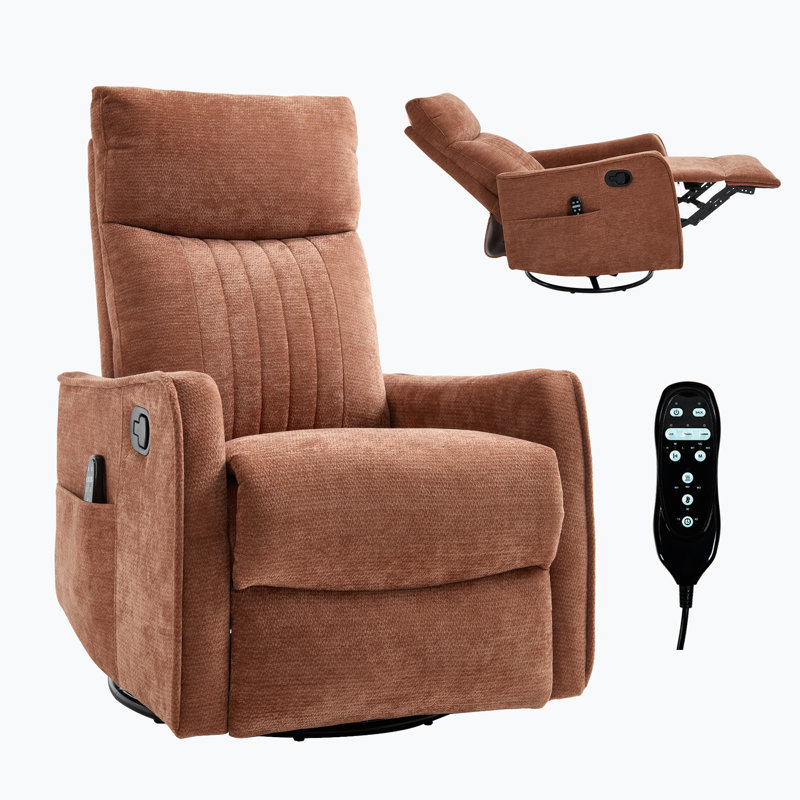 Heat Massage Manual Recliner Chair With Rocker And Swivel In Fabric For Living Room, Orange