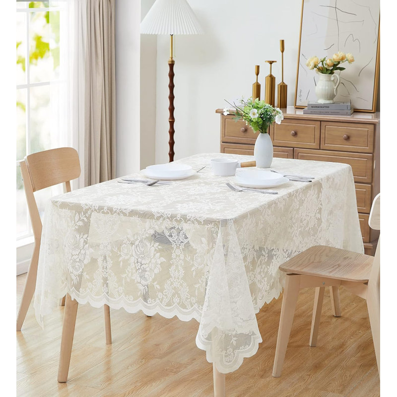 Lace Tablecloth With English Rose Design In 5 Sizes, Ivory, 70" Square