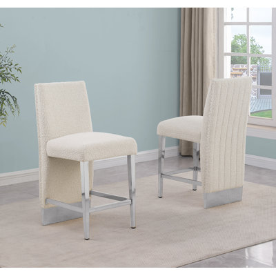 Revêtement de tabouret de bar et de comptoir en tissu bouclé avec garniture cloutée et pieds chromés