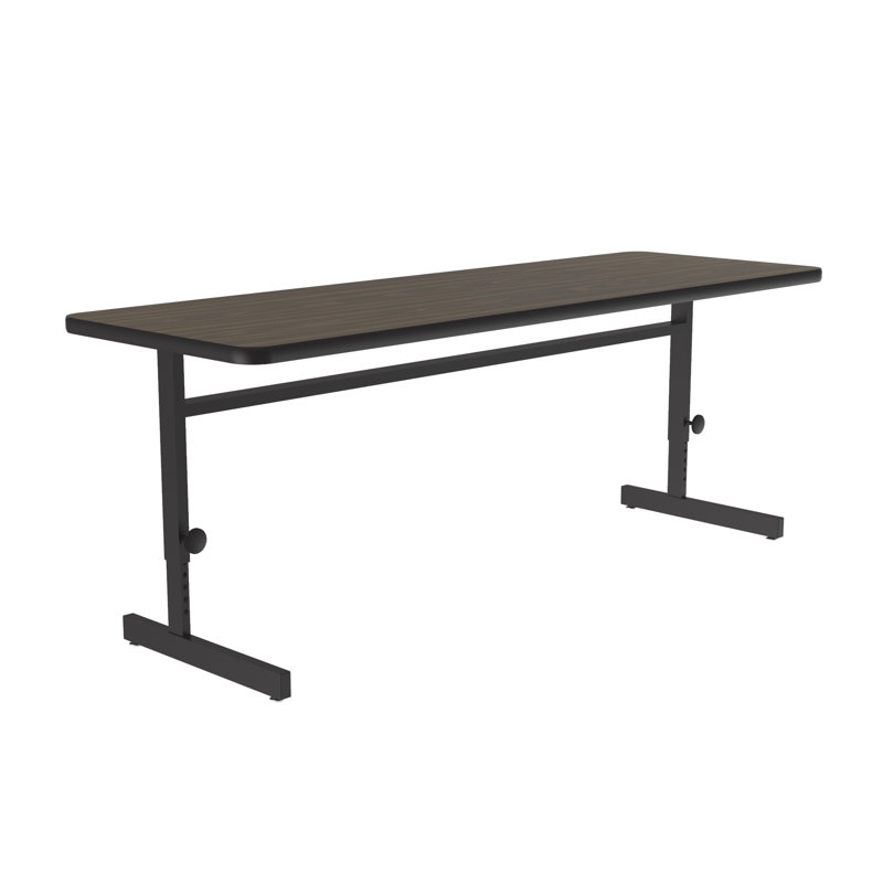 Bureau d'ordinateur Correll 24 x 36, plateau en stratifié thermolaqué noyer à hauteur réglable (21-29), poste de travail en classe, structure en acier, résistant aux effractions, 