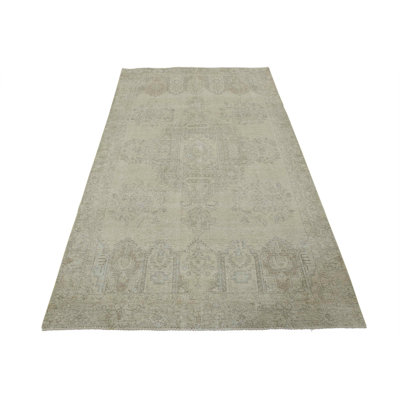 Tapis oriental rétro en laine nouée à la main beige 5 pi 11 po x 9 pi 2 po