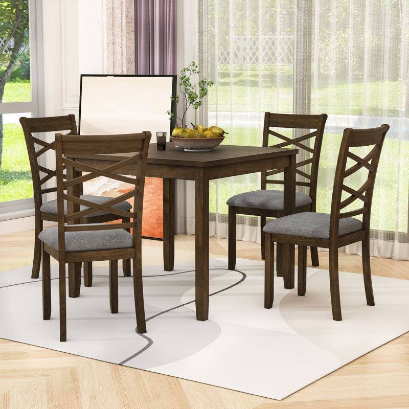 Ensemble de salle à manger 5 pièces avec 4 chaises rembourrées et table carrée compacte pour la cuisine