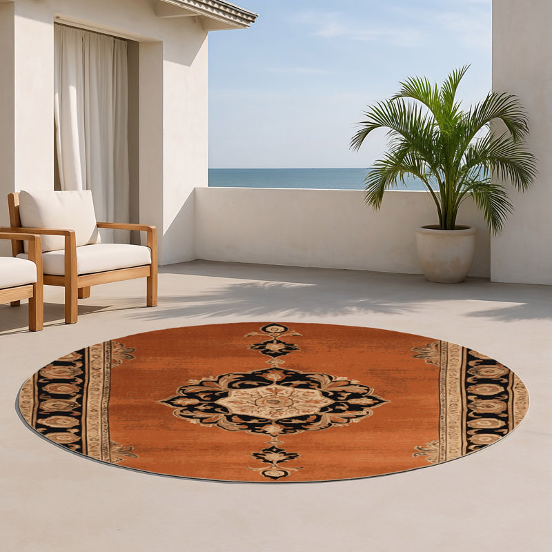 Tapis d'intérieur et d'extérieur brun français, Rond 5 pi
