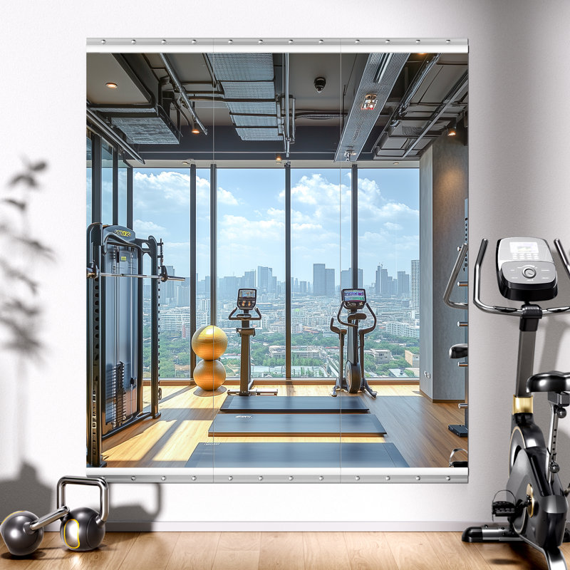 Rectangle Full Length Metal Wall Mirror Set Home Gym Mirror with Tempered Glasses(Set of 3)