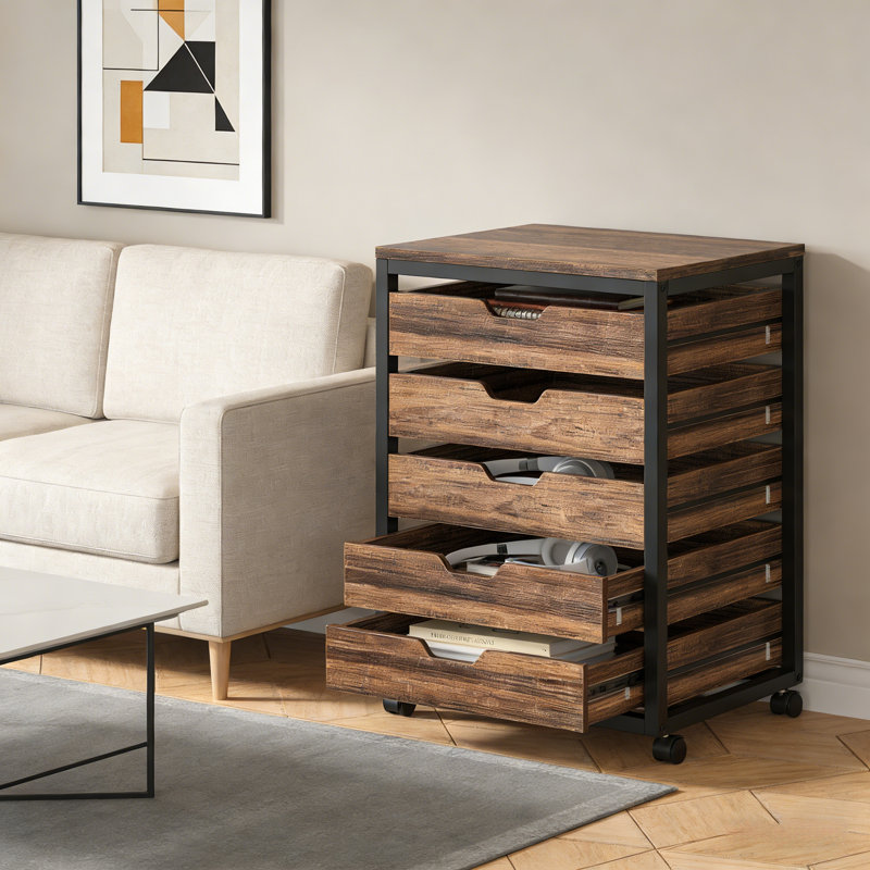 Commode mobile avec rangement, commode à tiroirs de style industriel, support pour imprimante, unité de rangement de bureau