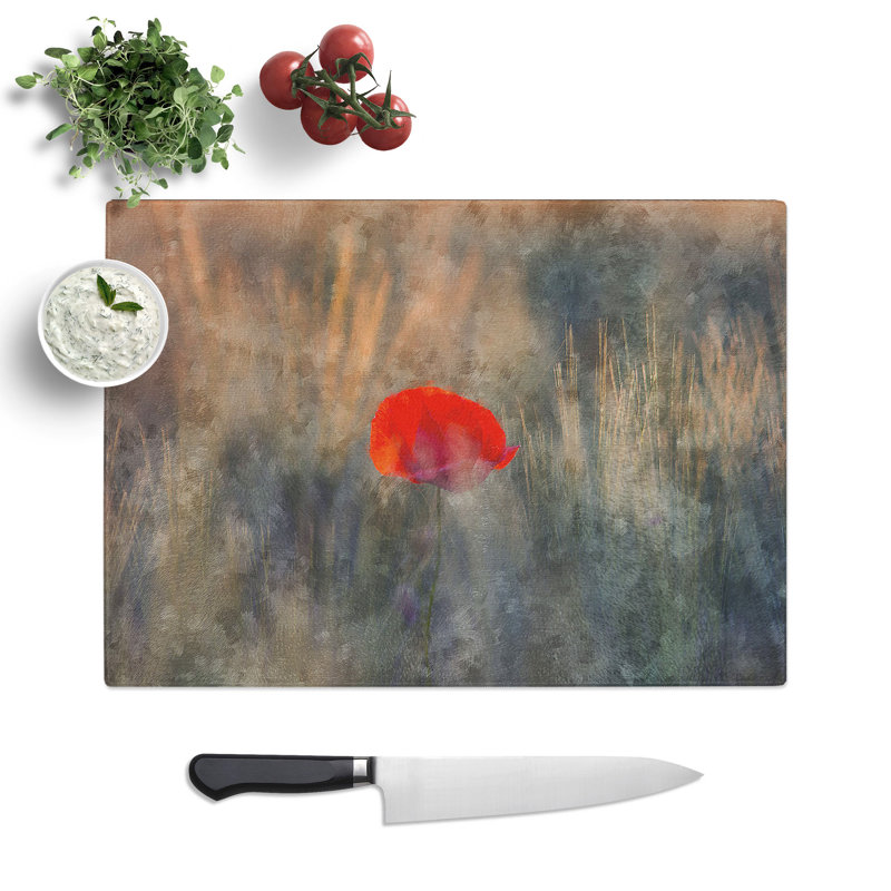 Tempered Glass Red Poppy Flower Chopping Board, 28.5 cm x 39 cm