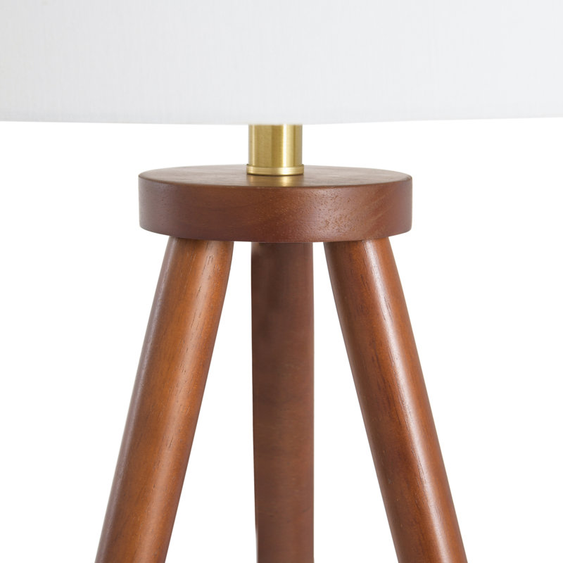 63.5'' Mid-Century Modern White Wood Tripod Floor Lamp
