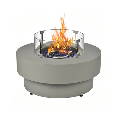 Table de foyer au propane d'extérieur Brodie-Leigh, 37 cm (H) x 81 cm (L), 50 000 BTU, avec couvercle rond, pare-vent en verre et housse, gris silex