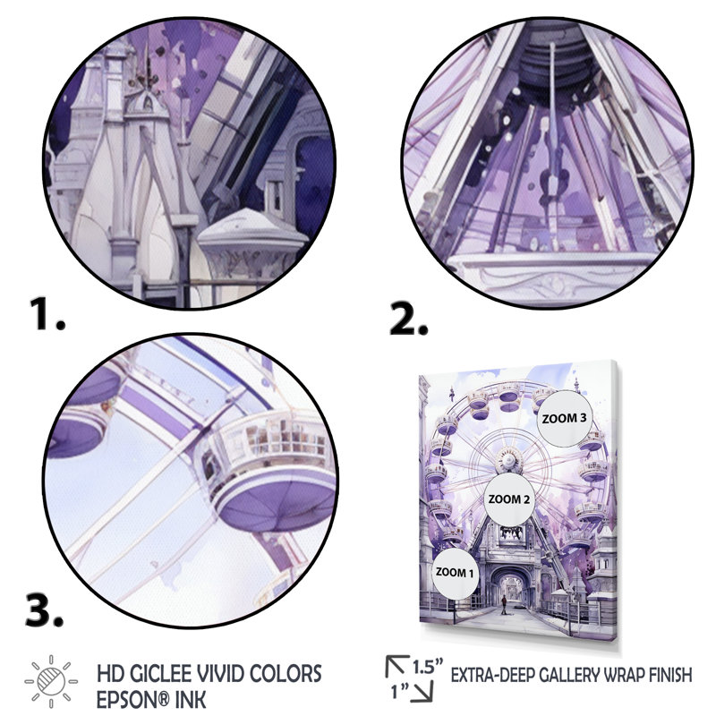 Carrousel éternel I - impression sur toile mauve, Cadre flottant noir, H 32 po x l 16 po x P 1 po