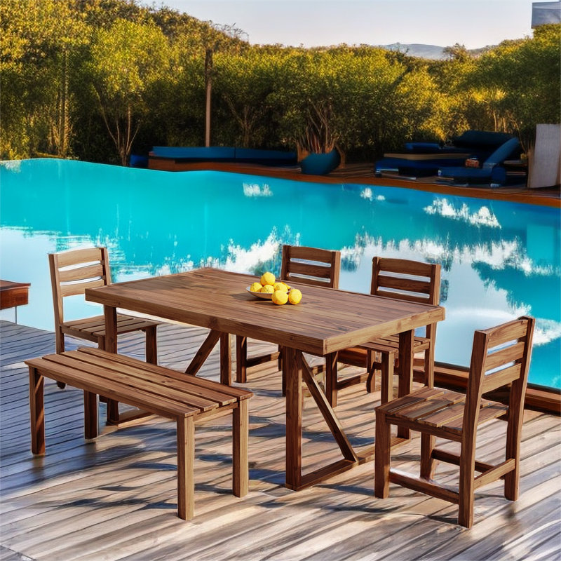 Nathenial Rectangular 6 - Person Long Dining Set, Brown