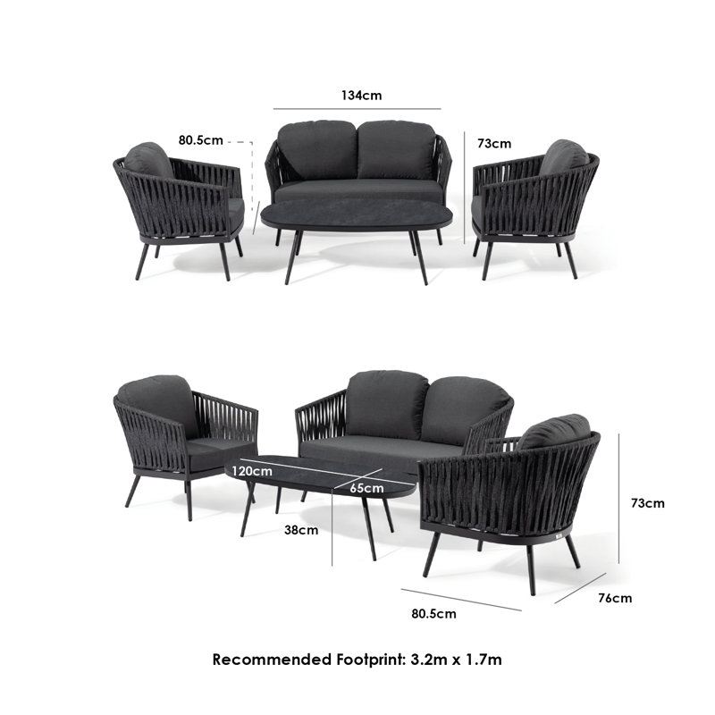 Melody 2 Seat Sofa Set with Ceramic Table in Graphite