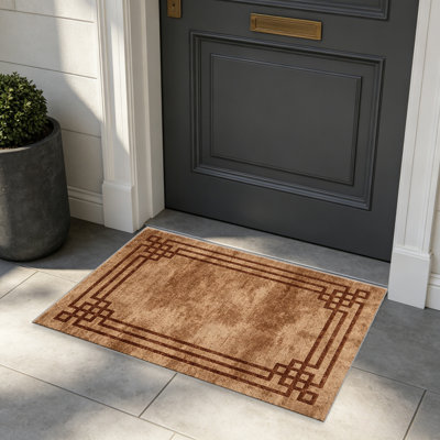 Brown Geometric Border carpet-easy to clean, machine-washable, soft and comfortable; suitable for door mats, kitchens, living rooms, bedrooms, corridors, and laundry areas. Easy to clean, durable carpet for home decoration.