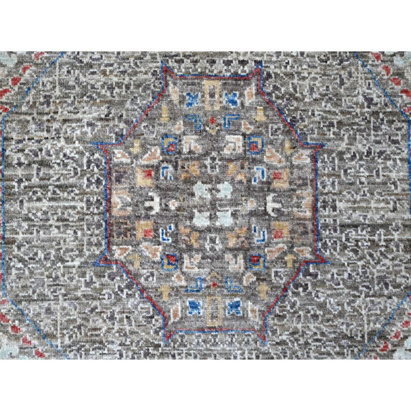 Tapis oriental gris en laine noué à la main 14e siècle 8 pi 3 po x 10 pi 0 po Aryana
