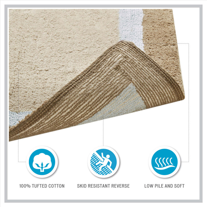 Tapis de bain en coton touffeté antidérapant, Simple - L 27 po x l 45 po, Bleu