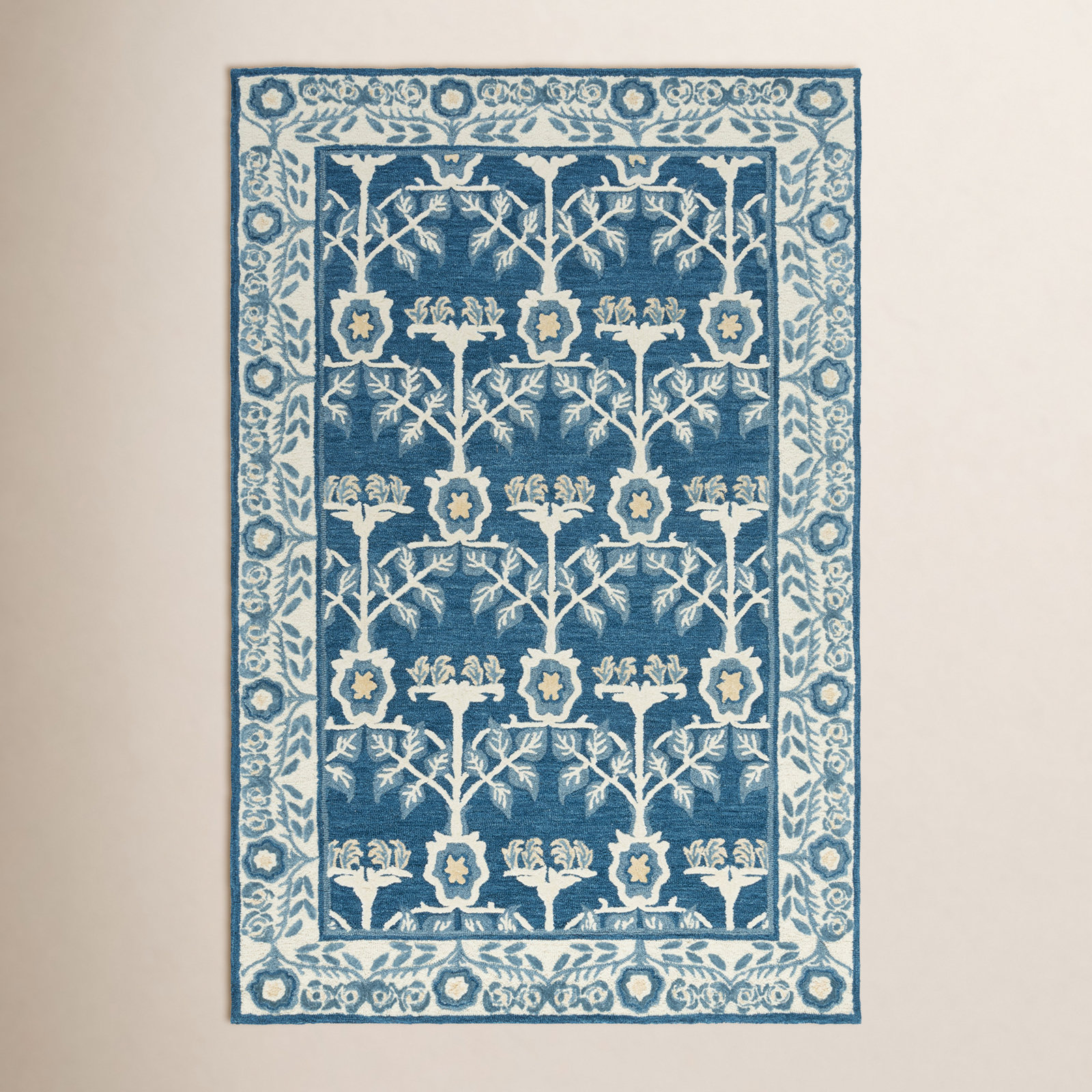 Earthly Treasures 215 Hand Tufted Wool/Cotton/Viscose Floral Rug in Navy/Ivory, Rectangle 3' x 5'