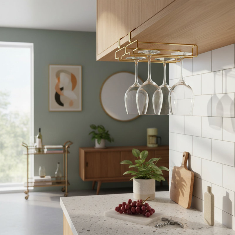 Wall Mounted Wine Glass Rack Gold